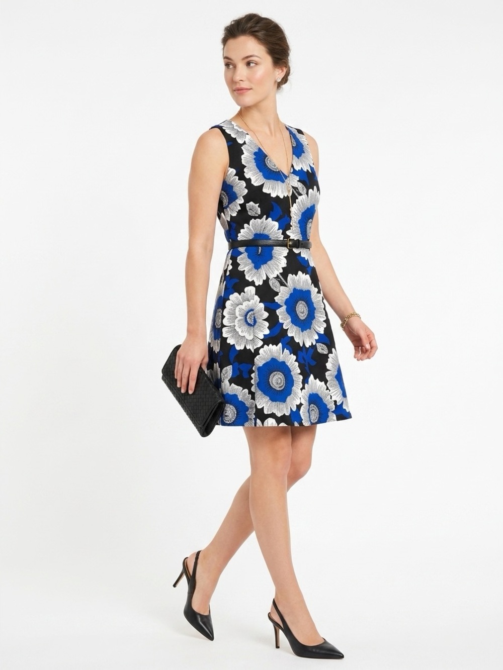 Tommy Hilfiger Sleeveless Floral A Line Dress Polyester Stretch Cobalt Blue M